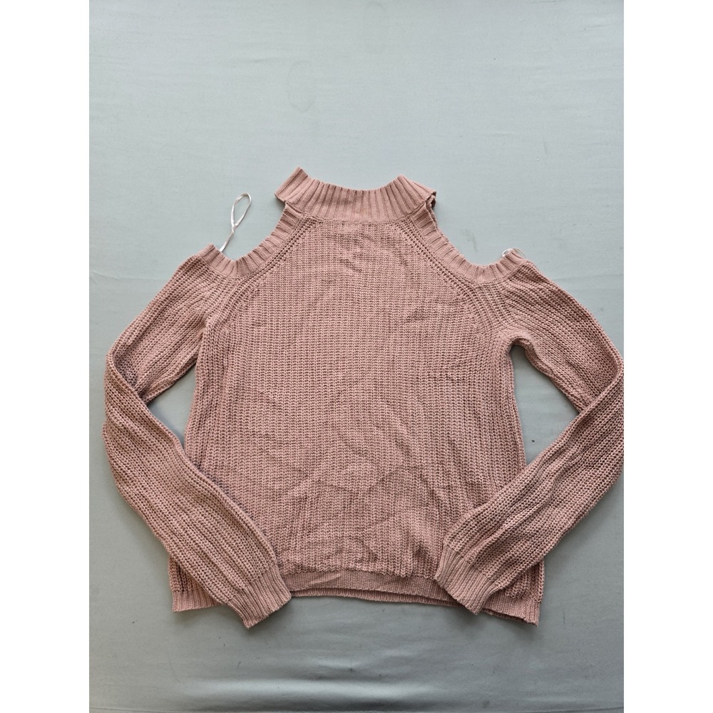 Alliance Apparel Cold Shoulder Sweater Mauve Pink Mock Neck Shaker Knit Medium